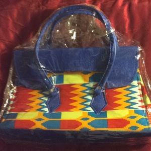 Authentic Kente print Tote w/ faux leather straps